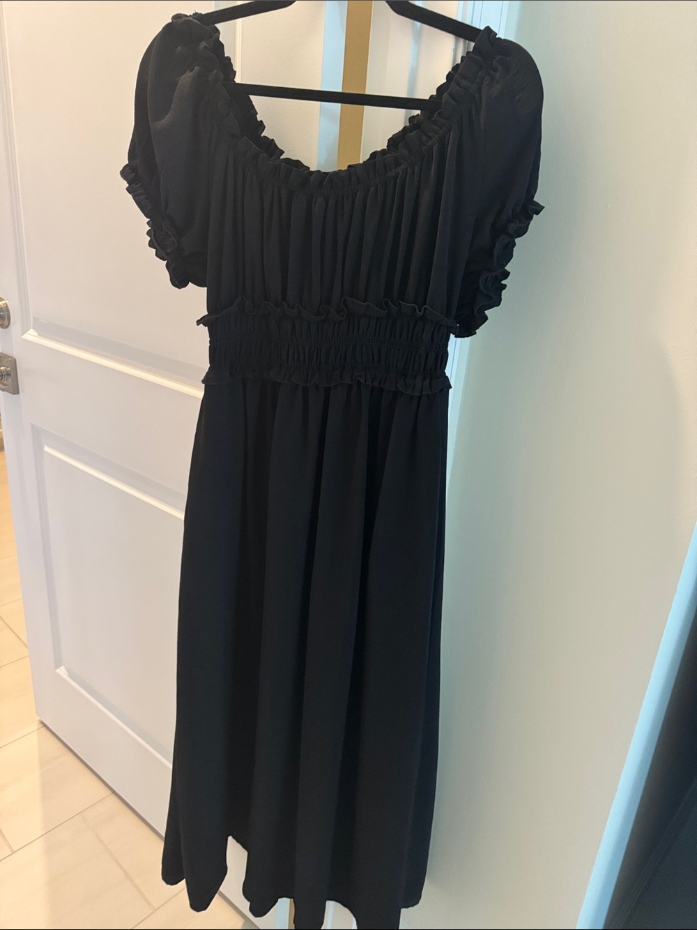 Rachel Zoe Black Smocked Waist Midi Dress